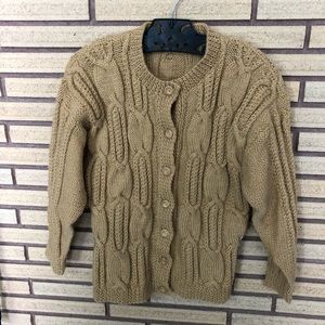 Vintage Handknit Camel Cable Knit Cardigan Sweater - Bust 30 - Size S